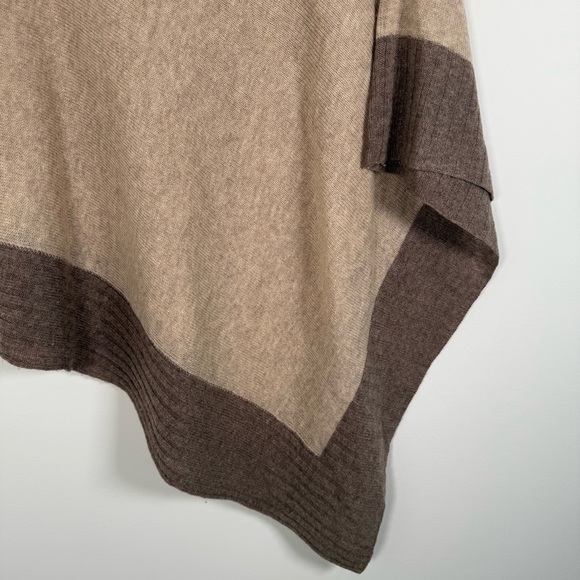 Celeste Wool Cashmere Knit Asymmetrical Hem Pullover Poncho Shawl Tan Brown OS - Picture 2 of 4